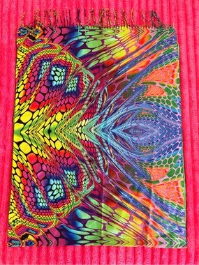 Vibrant Psychedelic Fringe Scarf - Neon Rainbow